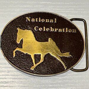 National Celebration Horse Solid Brass Oval Belt Buckle 3" x 2-1/4" Trotter Show